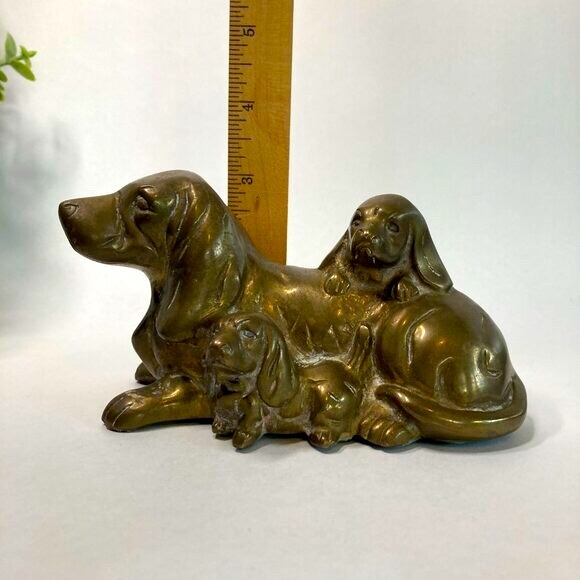 Brass Basset Hound Mom and Babies figurine - Picture 12 of 12